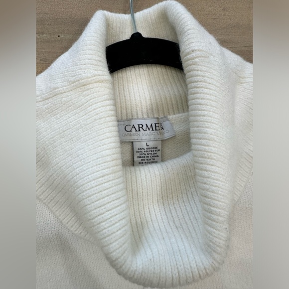 Carmen Marc Valvo white turtleneck knit sleeveless blouse top - Picture 9 of 13